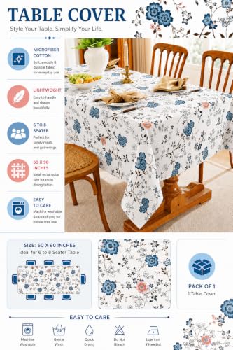 Image of Amazon Brand - Umi Super Soft Brushed Microfiber Cotton Dining Table Cloth, Printed Rectangular 6 Seater Table Cover 60X90(Inches)