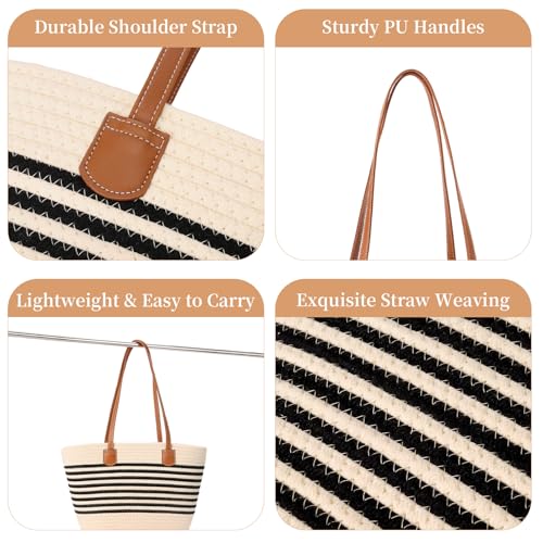 Bolso Tote de paja para mujer, grande y ligero miniatura 5