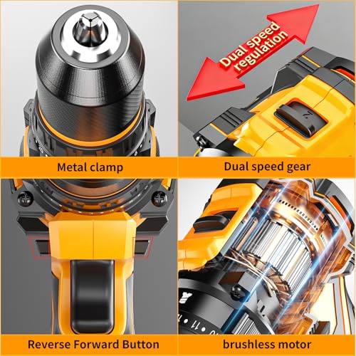 Aredale 20V Cordless Drill Set, Brushless Power Drill Driver with 2*2.0Ah Battery and Charger, 3/8" Keyless Chuck, 2 Variable Speed with LED, Professional Drill Bits Kit for Home DIY and Woodworking — view 3