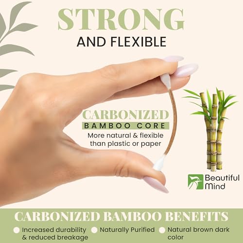bamboo cotton swabs 500 pack - natural swabs for ears makeup amp cleaning - carbonized bamboo sticks with soft buds - travel size q gentle tips - precision ear cleaner swabs - drawer box