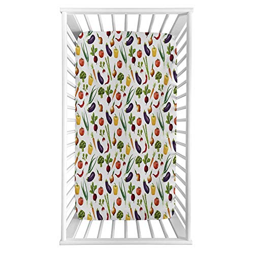 Image of Vegetables Fitted Crib Sheet,Cooking Yummy Food Gourmand Healthy Meal Culinary Tradition Farm Life Print Microfiber Silky Soft Toddler Mattress Sheet Fitted,28"x 52"x 8'',Baby Sheet for Boys Girls
