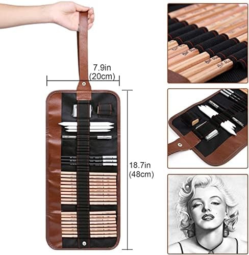 Sketching Pencil Set, 29 Pieces Drawing Pencil Sketch Pencils Set for Artists Adults Include Pencils, Charcoal Pencils, Canvas Pencil Bag and Accessories