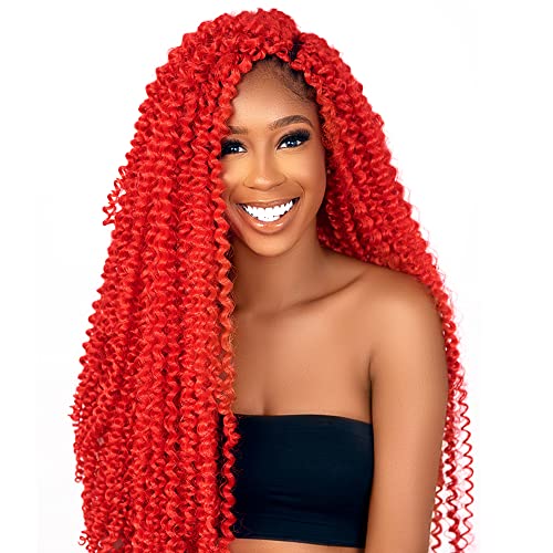 Melanair 6 packs Passion Twist Hair Red 24Inch Water Wave Crochet Braids Long Curl Hair Synthetic Braiding Hair Extensions (24inch(6packs), red#)