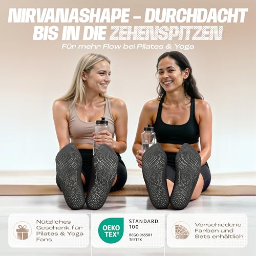 NirvanaShape Yoga & Pilates Socken [39-41, Schwarz] - Rutschfeste Yogasocken mit ABS Noppen für Damen u. Herren - Anti-Rutsch Stoppersocken aus bequemer Baumwolle [ÖKO TEX zertifiziert]