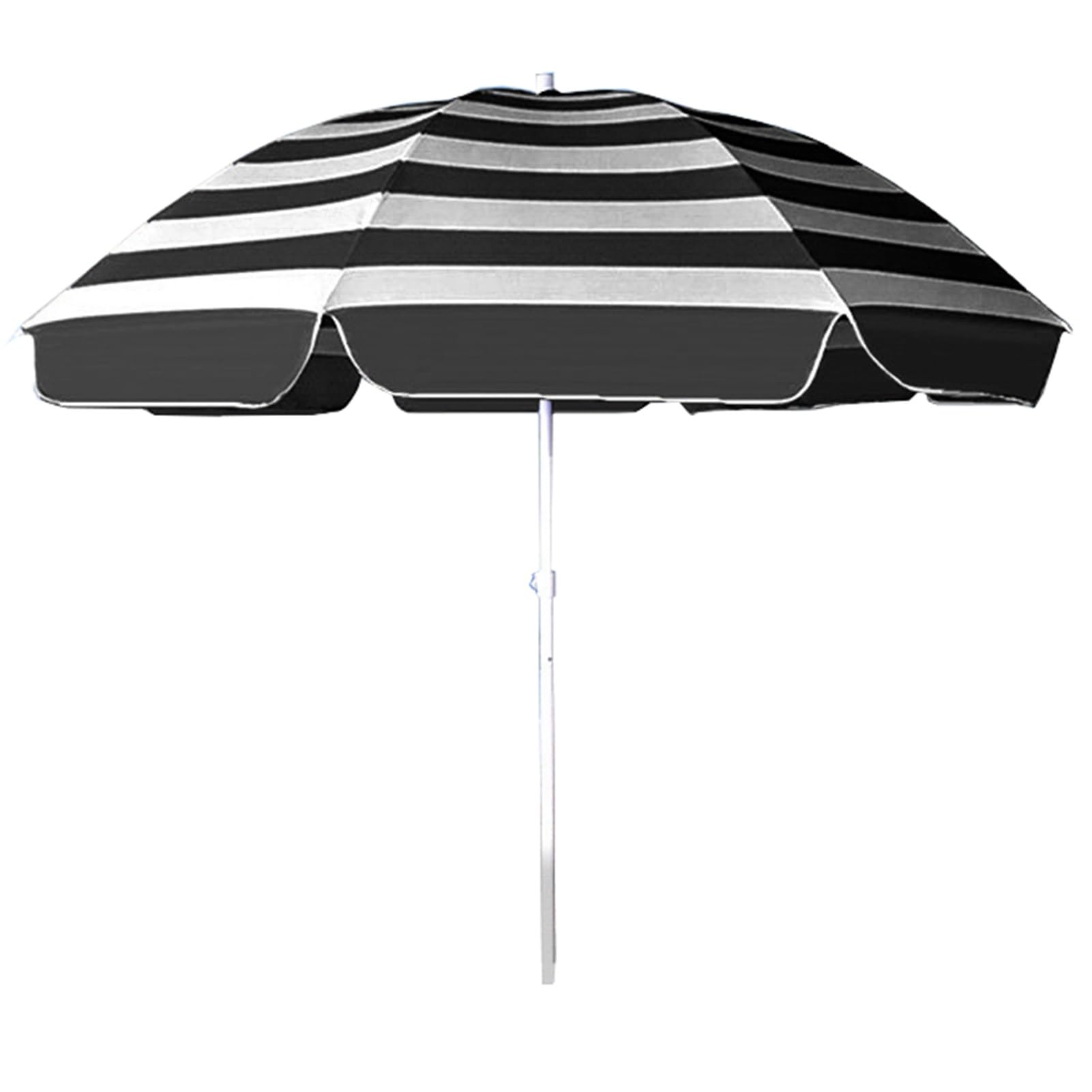 240cm Portable Beach Umbrella Striped Parasol, UV Protection Sun Shade for Garden, Deck, Market, Backyard(Black)