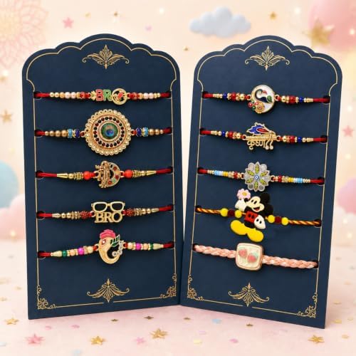 Image of Periapt Rakhi Gift Set for Brother & Bhabhi - Traditional Rakhis with Silver Coin & Greeting Card - Combo for Raksha Bandhan