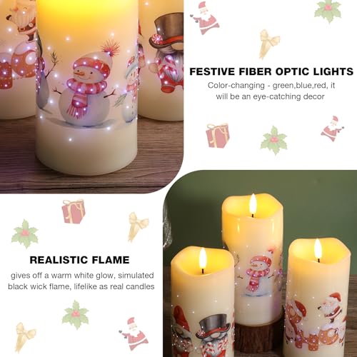 Image of Eywamage Christmas Fiber Optic Flameless Pillar Candles with Remote, Santa Snowman Gnomes LED Battery Candles Holiday Winter Decor Set of 3