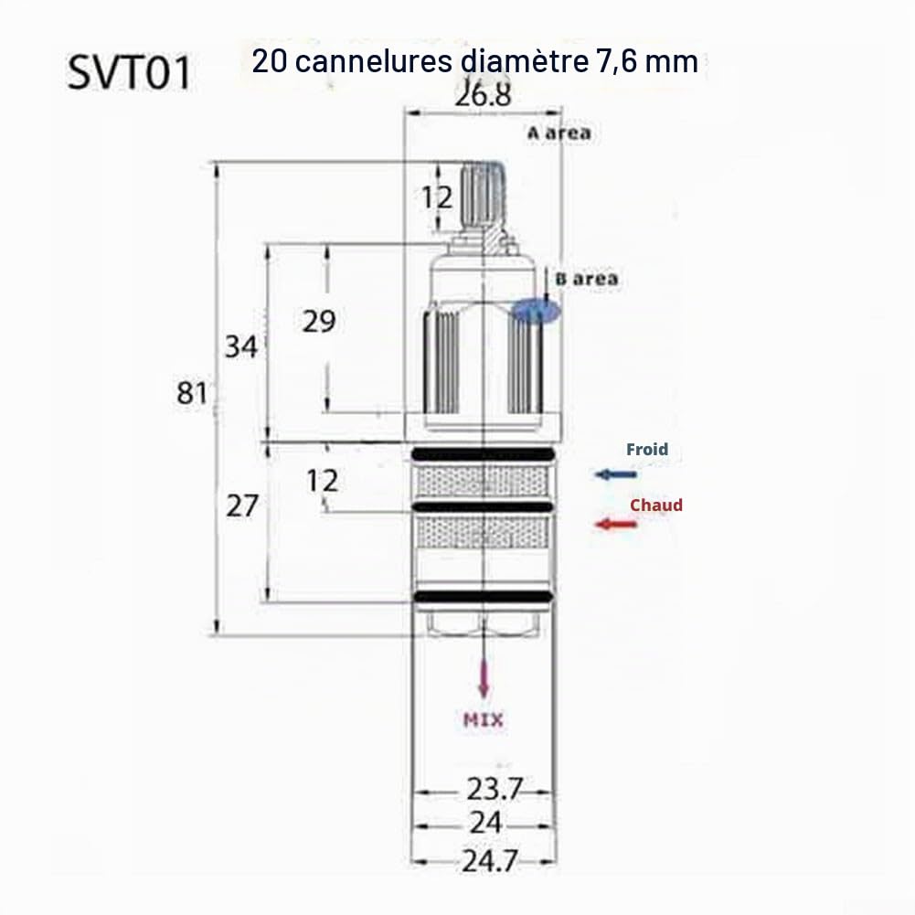 Kit de réparation de barre de mélangeur de douche thermostatique en laiton, cartouche thermostatique de remplacement, noyau de valve d'eau froide et chaude, pour robinet de douche