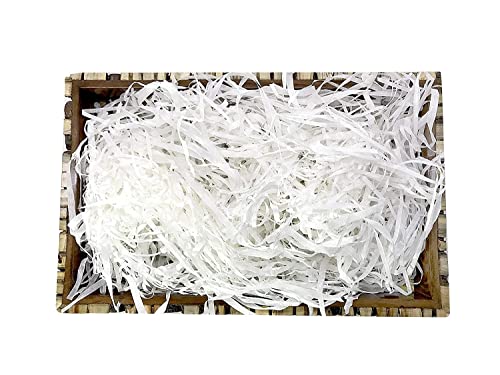 Image of Eco Sarras thin shredded paper crinkle paper grass strips gift tray decoration, gift hamper decorations, gift box fillers, wedding birthday & valentines day gift (1000 Grams / 1 KG, White)