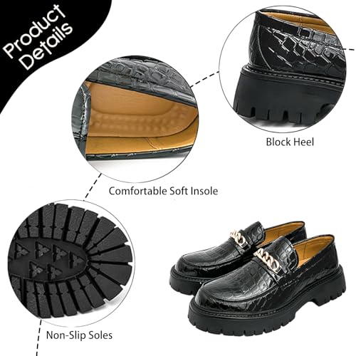 Men's Patent Leather Printed Platform Loafers Comfort Non-Slip Lug Sole Slip-On Business Casual Dress Shoes with Metal for Party Wedding Work Shoes3