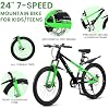 24 Inch Kids' Mountain Bike, 7-Speed Kids Bicycle for Boys & Girls Ages 8-12, Front Suspension Fork, Dual Disc Brakes, Adjustable Seat, Durable Steel Frame, Outdoor/Commuting/School Bike