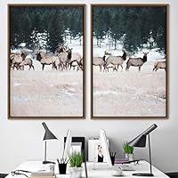 2 Piece Framed Canvas Wall Art Deer Canvas Prints Home Artwork Decoration for Living Room,Bedroom - 16