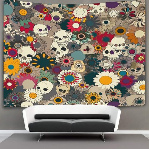 Tapisserie crâne 3D pour habiller un grand mur de chambre ou de dortoir 180x230cm