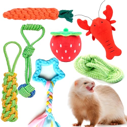 VZqola 7 Pack Ferret Chew Toys Ferret Bell Balls Squeaker Toy Squeak Teething Pet Toy Durable...