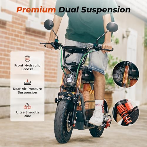 iScooter Adults Electric Scooter with Seat, 1500W Motor, 35MPH Top Speed,45 Miles Long Range,15" 3.0" Vacuum Pneumatic Tires, Hydraulic Disc Brake,Dual Suspension, Commuter Escooter with Basket & Bag - image 3