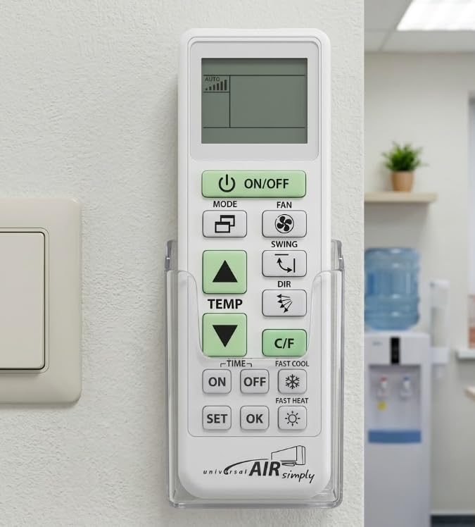 Unitronic Air Simply Universal-Fernbedienung für Klimaanlagen, große Tasten, automatische Suche nach 4000 Codes, Wandhalterung