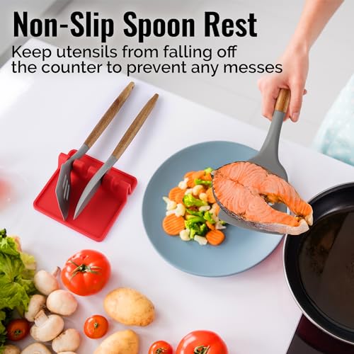 Image of Zulay Kitchen Silicone Utensil Rest with Drip Pad for Multiple Utensils - BPA-Free, Heat-Resistant Spoon Rest & Spoon Holder for Stove Top - Kitchen Utensil Holder for Ladles & Tongs - Red