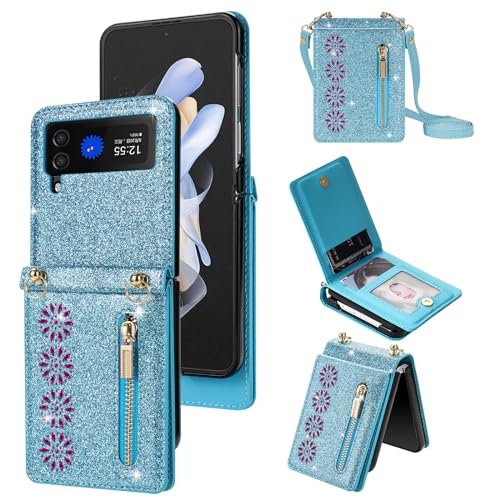 Funda cartera Samsung Z Flip 4 de piel brillante con cremallera