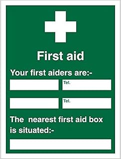 Seco First Aid - Your First Aiders Are/The Nearest First Aid Box Is Situated Sign, 200mm x 300mm - 1mm Semi Rigid Plastic, 200mm x 300mm
