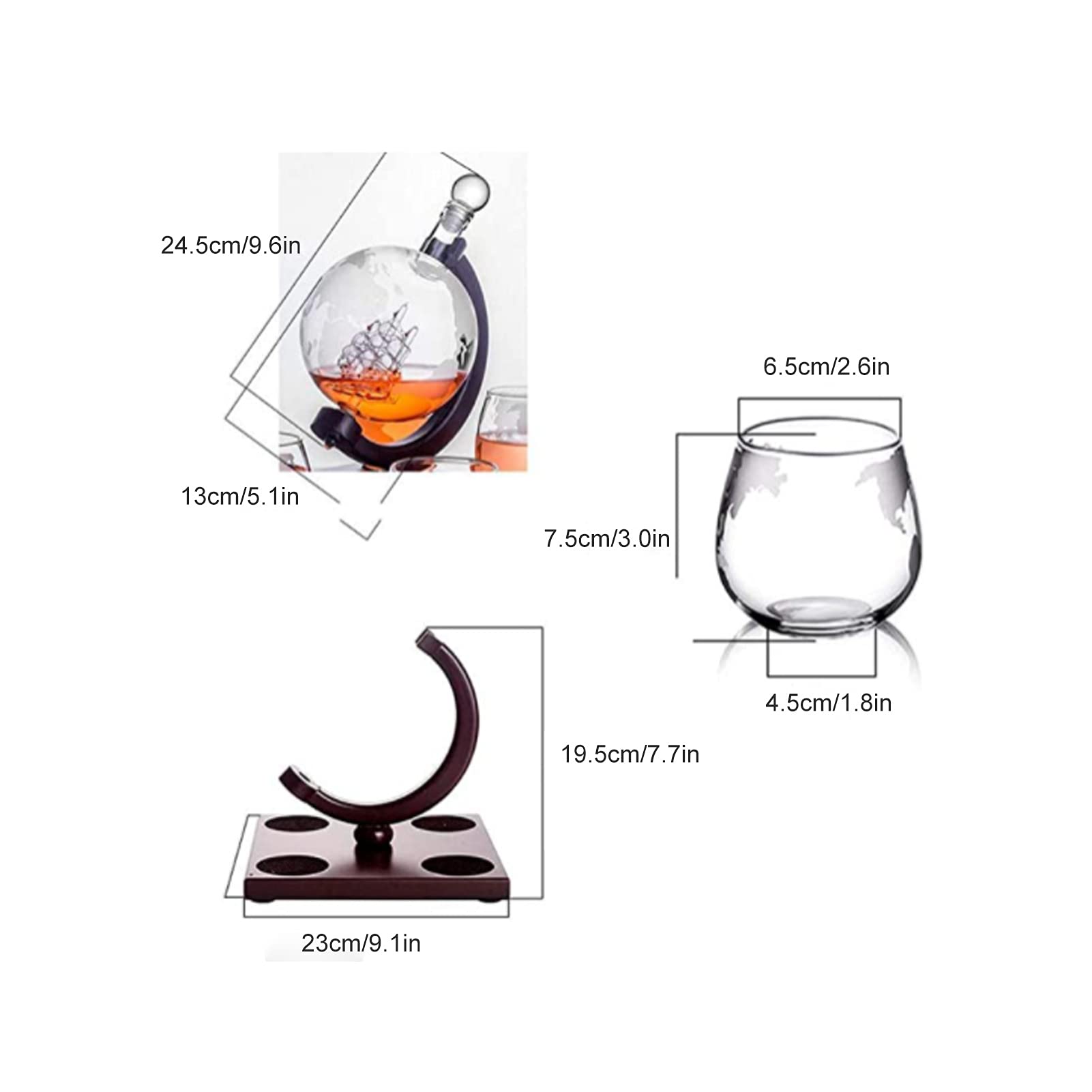 Qcwwy Karafka do Whisky, Zestaw Kieliszków do Whisky w Kształcie Kuli z uszczelką Kubka na Wino Przezroczysty Pojemnik Przechowywania Wina o Dużej Pojemności na Domowe Przyjęcie