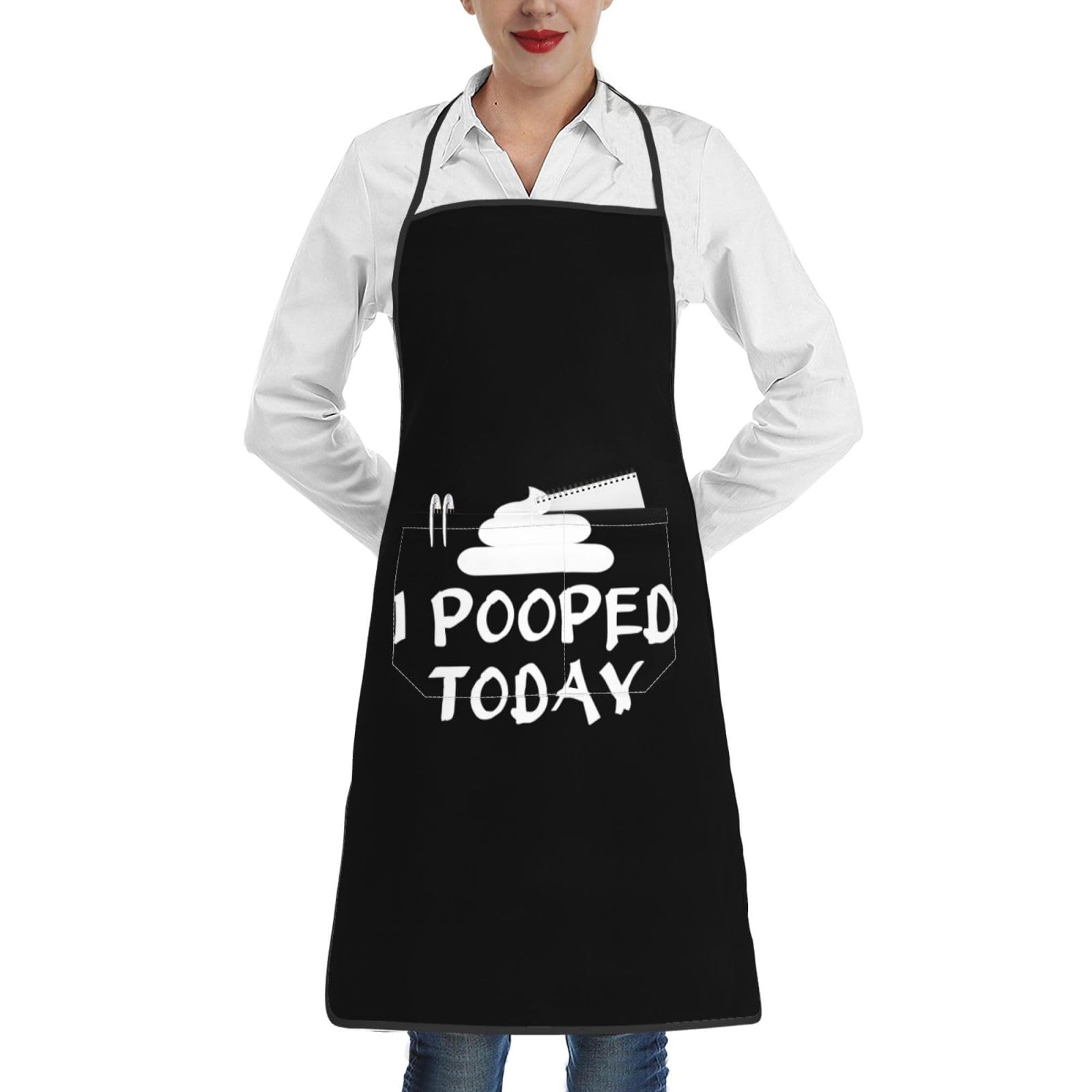nopicsn I Pooped Today Apron for cooking with Pockets Women Men Kitchen Chef Funny Aprons