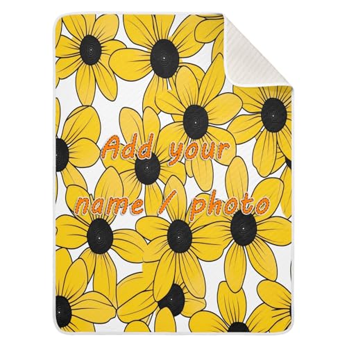 Custom Black-Eyed Susan Simple Line Art Valentinesnes Knit Baby Blanket Cozy Custom Made Tigers Baby Blanket with Name for Nursery Stroller Crib 30x40in Mantas para