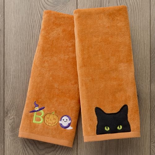 Image of SKL Home Halloween Shadows Eyes Hand Towel Set-2pc, 100% Cotton, Orange