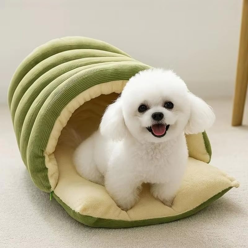 Emmaasery Abnehmbares und Waschbares, Geschlossenes Winter-Katzenbett, Abnehmbares und Waschbares Katzenbett, für Katzen und kleine Hunde (Beige,L)