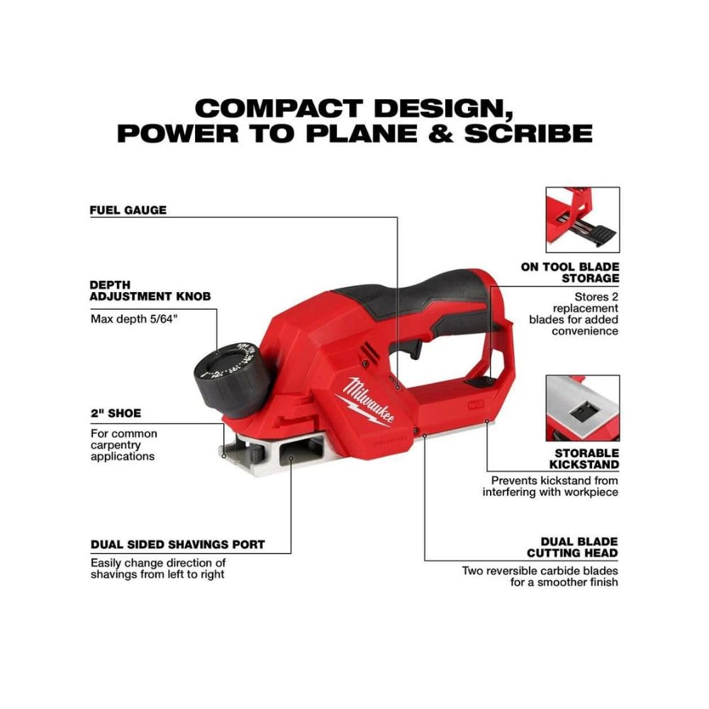 MILWAUKEE 2524-20 M12 Cepilladora de 2 pulgadas sin escobillas (2524-20)