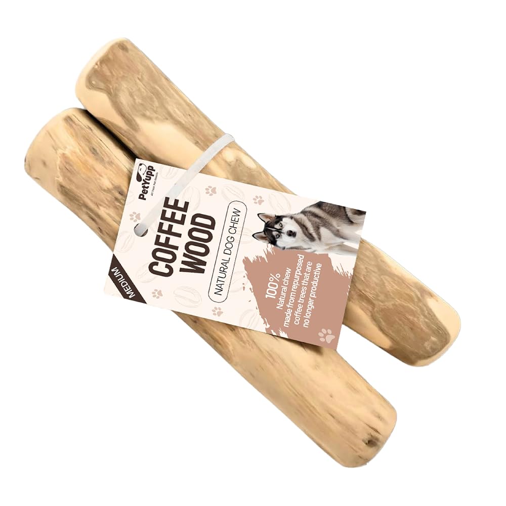 PetYupp Natural Coffee Wood Dog Chew Medium, 2 Count - Promotes Dental Health, Reduces Tartar & Chewing Exercise for Small & Medium-Sized Breed Dogs -