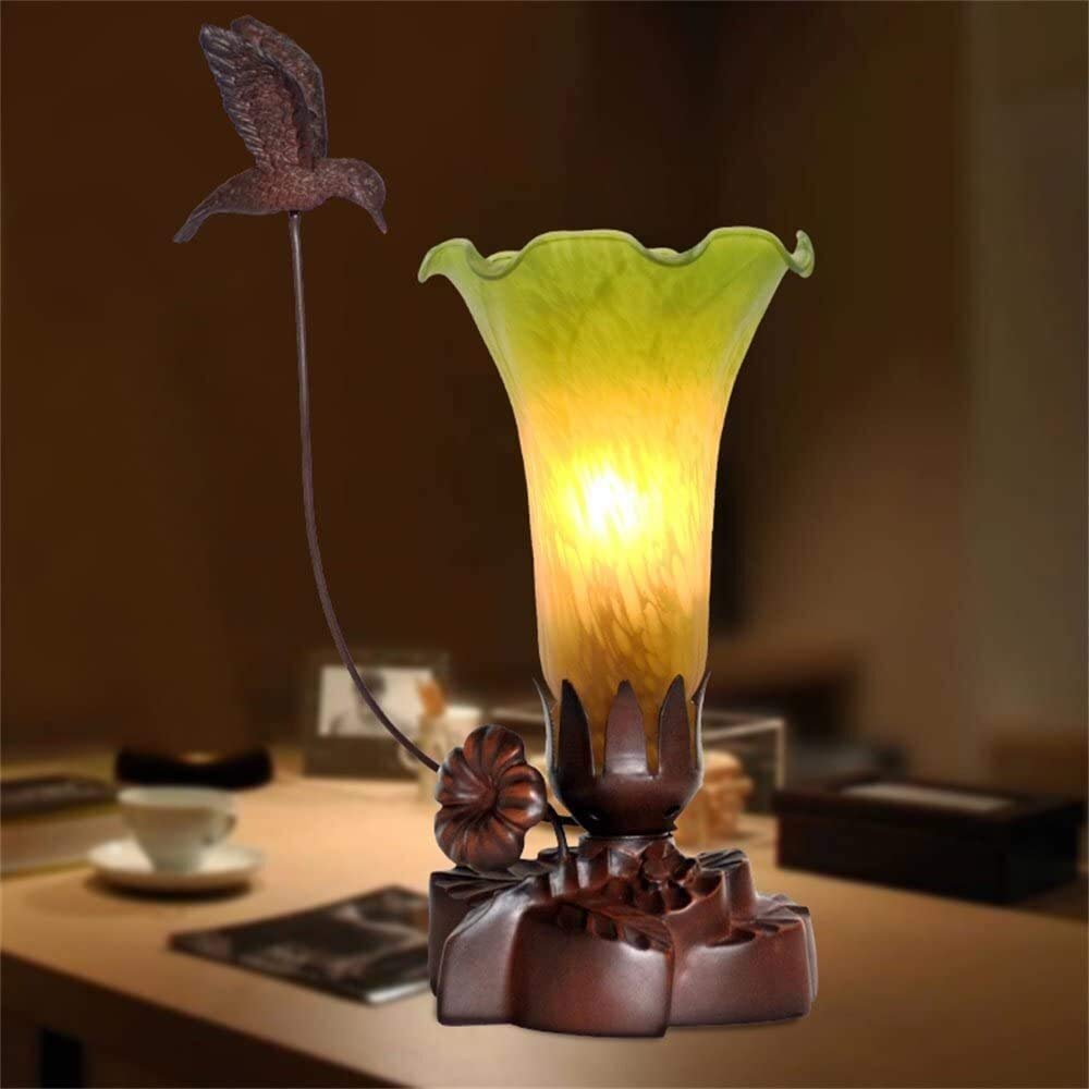cssd Table lamp Morning Glory Creative Lilies Blown Glass Small Table Lamp European Garden Night Night Light Warm Romantic Cute Retro Mood Table Lamp (Color : Green)