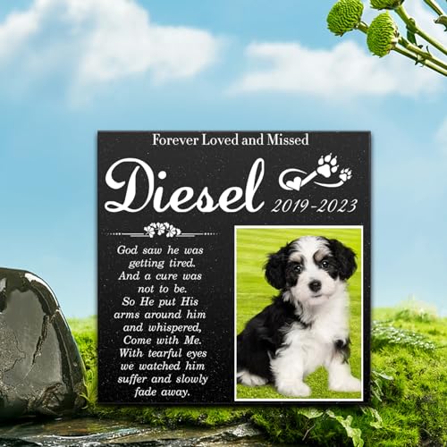 Image of ADFSTONE 8 inch Pet Memorial Stones Personalized Dog Remembrance Gifts, Customized Cat Picture Grieving Plaque, DIY Gravestone, Custom Sympathy Photo Gift, Animal Grave Markers, Little Tombstones
