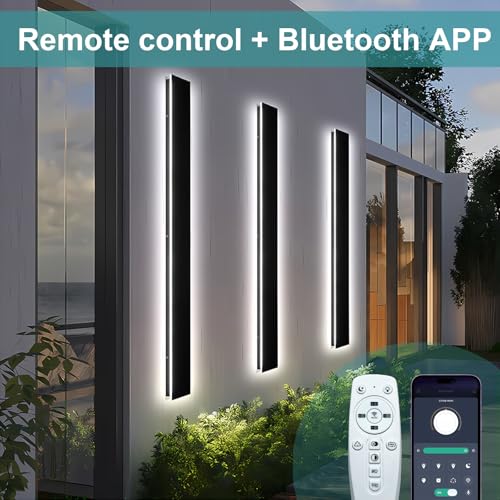 Image of Modern Outdoor Wall Lights 24 in - 4.72Inch Wide LED Modern Outside Wall Sconce for Garage 3000-6000K, Dimmable Black Linear Wall Light Wall Mount Lighting Fixture for Porch Doorway Garden