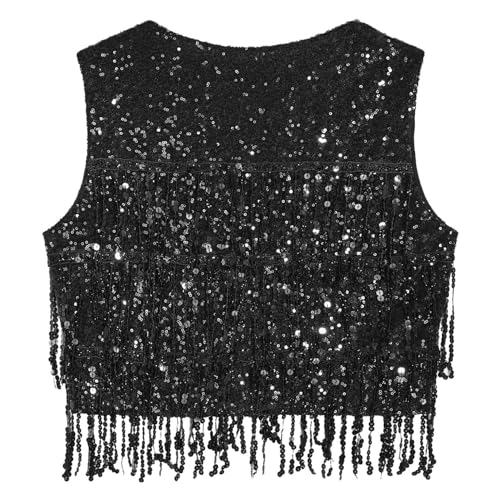 Choomomo Womens Sequin Sleeveless Vest V Neck Open Front Glitter Tassel Waistcoat Rave Dance Vest Coat4