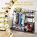 DWVO Sports Equipment Organizer, 3 Golf Bags Storage Stand with Wheels, Sport Gear Accessories Rack and Ball Organizer Bin for Garage