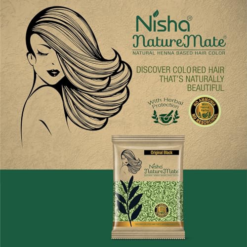 Image of Nisha Nature Mate Henna Based Hair Color Original Black 10g Pack of 10, Natural Black Hair Colour for Women and Men