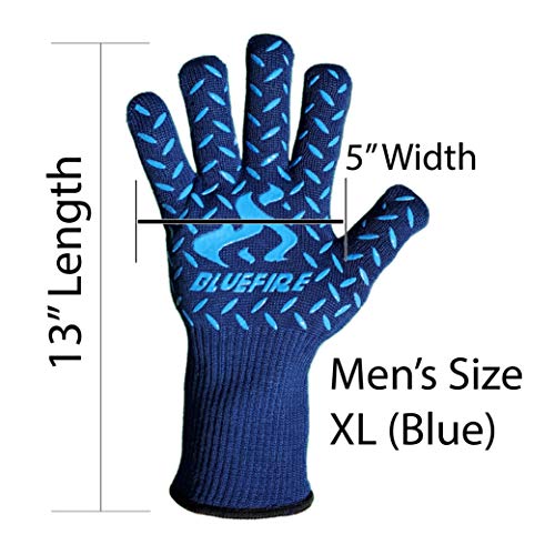 Bluefire Gloves Bbq Grill Firepit Oven Mitts Highest Heat Resistance En407 Lab Certified (X-Large, Blue) #TOP1