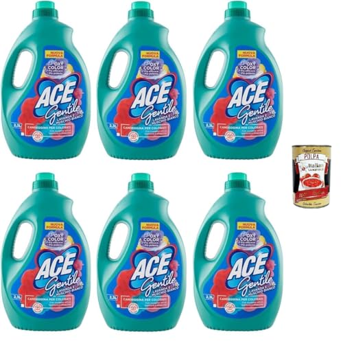 Ace Gentile Candeggina per Colorati, blanqueador para colores, lavanda y almizcle blanco, eficaz contra las manchas, 6 x 2300 ml + Polpa italiana Gourmet 400 g