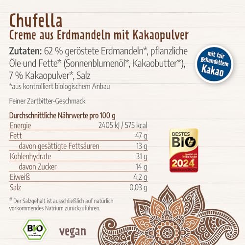 Govinda Bio Chufella 660g (3x220g) Sparpack – Erdmandel-Kakao-Creme | Vegan | Aus kontrolliert biologischem Anbau | Ohne zugesetzten Zucker | Ohne Palmöl | Gluten- & Laktosefrei | FR-BIO-01