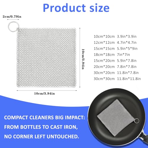 Image of 316L Stainless Steel Cast Iron Cleaner, Chainmail Scrubber,Kitchen Tool,Chain Mail Scrubber Cast Iron,for Hard Anodized Cookware, Pre-Seasoned Pans etc (15CM*15CM)