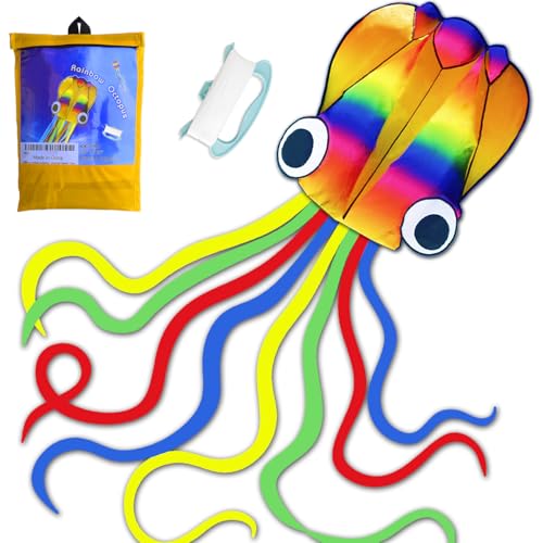 großer Octopus Drachen Flugdrachen Einleiner, Large Easy Flyer Regenbogendrachen mit Langen bunten Schwänzen für Spiele und Aktivitäten im Freien für Erwachsene großer Octopus Drachen Flugdrachen Einleiner, Large Easy Flyer Regenbogendrachen mit Langen bunten Schwänzen für Spiele und Aktivitäten im Freien für Erwachsene