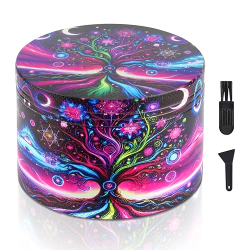 LHOEST Grinder Große Crusher 63 mm Gewürzmühle mit Scraper und Plastikbürste Grinder 4 Schichten Baum-Design Pollen grinder Metall 4-teiliges Set für Spice Gewürze (Lila Baum)