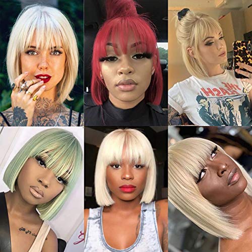 Kelissa 613 Blonde Human Hair bob Wigs with Bangs