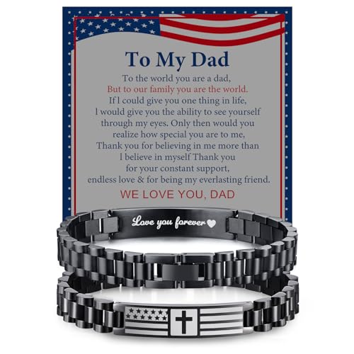 VNOX Christian Religious Gifts for for Dad Bracelet with Cross American Flag Bracelets USA Patriotic Christmas Birthday Fathers Day Christmas Unique Gift