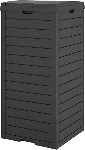Cubo de basura para exteriores, cubo de basura de 31 galones con tapa escalonada y bandeja de goteo, cubo de basura exterior de resina impermeable