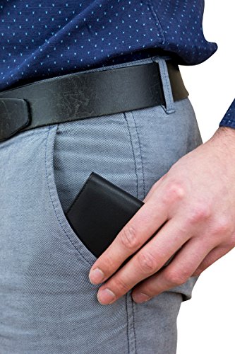 LEAS Mini portemonnee met klep dun in staand formaat, platte portemonnee met RFID-beschermfolie met geschenkdoos, echt leer, zwart - Image 7