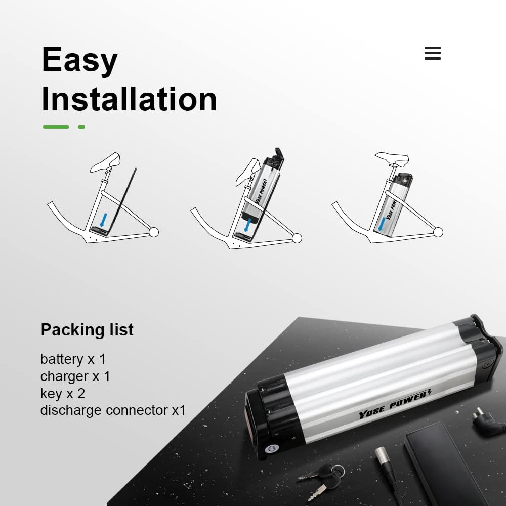 YOSE POWER E-Bike Battery packing list and installation diagram