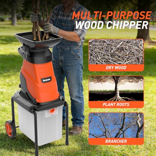 Image of MAXLANDER 15-Amp Electric Wood Chipper Shredder, 1.78-Inch Cutting Capacity, 15:1 Reduction Ratio, Yard Mulcher with 50L Collection Bin, Corded Garden Shredder for Branches & Twigs