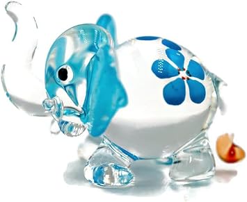 1shopforyou Glass Baby Blue Elephant Mini Glass Animal Figurine Farm Miniature Hand Blown Art no.4
