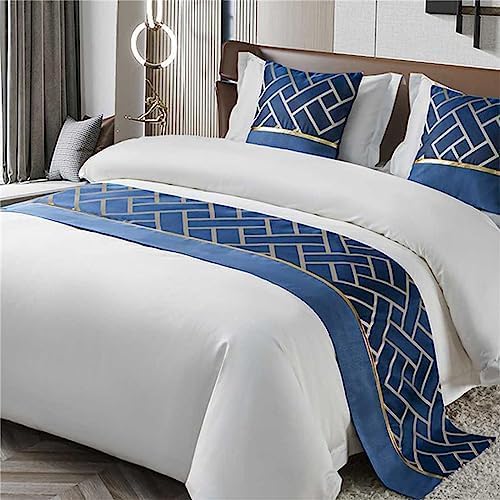 Dsaoteng Dark Blue Gold Bed Runners And 2 Cushions Set, Scarves Bed Runners Hotel Bed Scarf Bedding Bed Towel Luxury Bedspread Protection For Living Room Bedroom Hotel (,50X260+50X50cm)